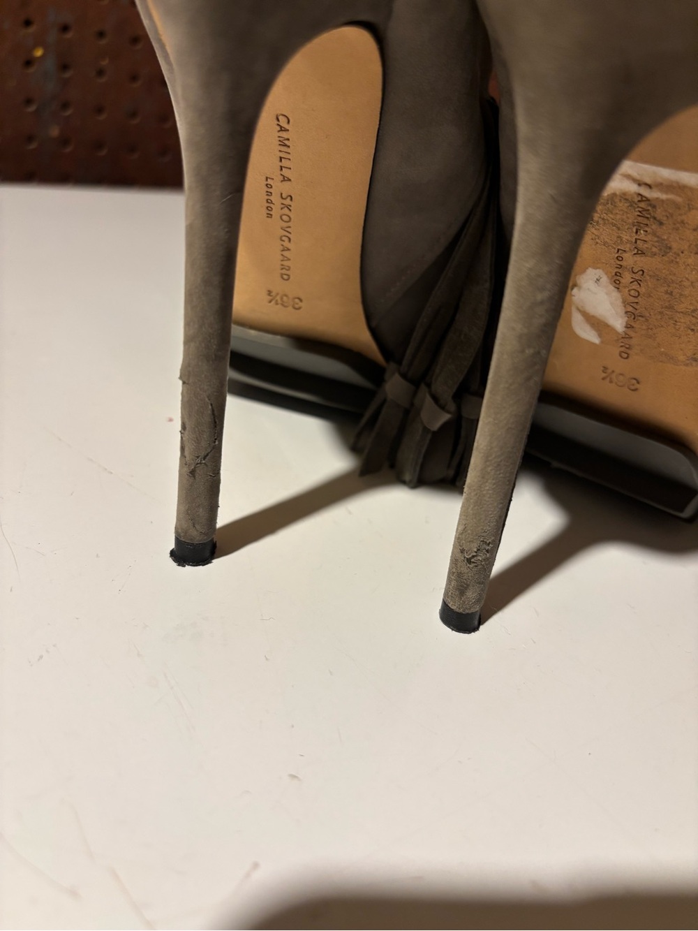 Fringed Taupe High Heel Knot-Accent Mule - Picture 6 of 8